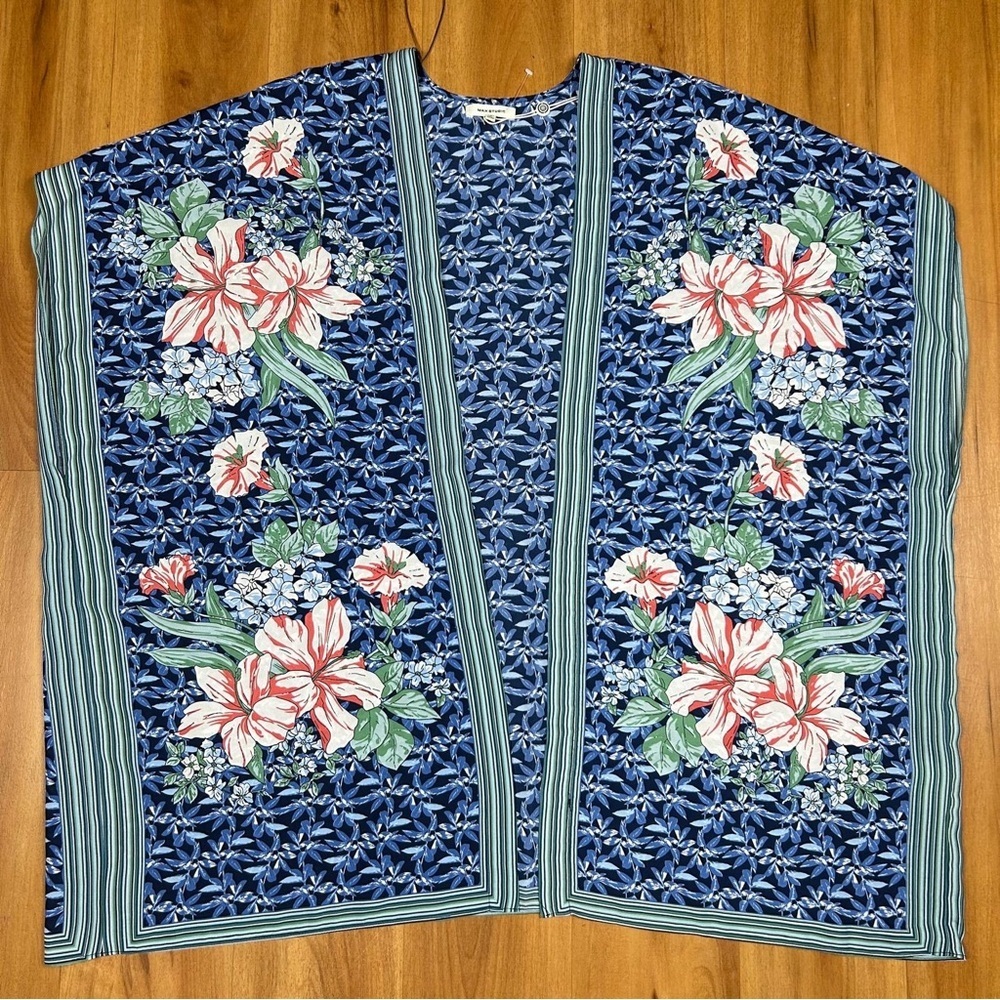 MaxStudio Kimono L Multicolor Bloom Cover Up Cardigan Long Duster Cottage Cruise - Picture 3 of 13